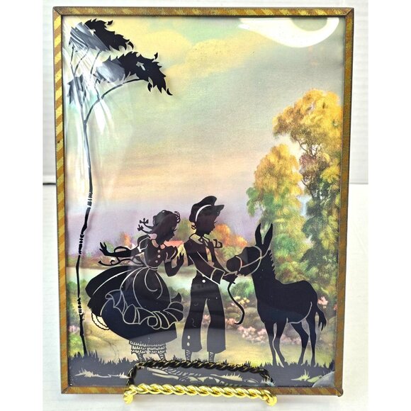 Vintage Silhouette Reverse Paint Art Glass Pictures With Brass Frames 6x8 - Picture 5 of 13